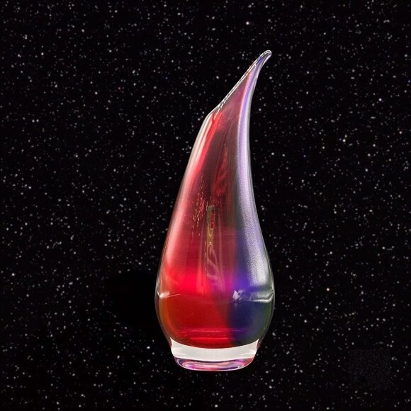 Vintage Art Glass Sommerso Wave Vase Canada Amethyst Red Green Signed 13”T 5”W - Picture 2 of 12